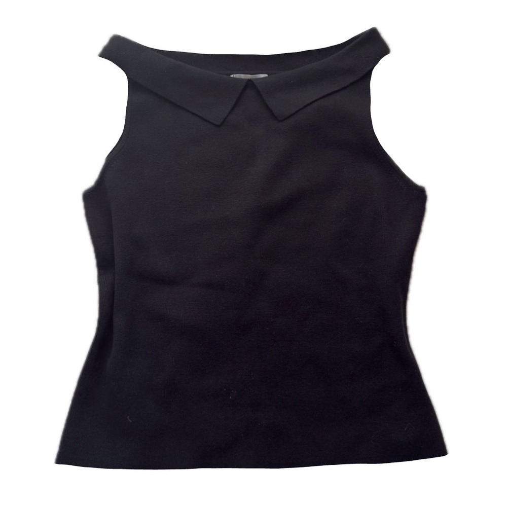 lauren hansen black sleeveless collared top